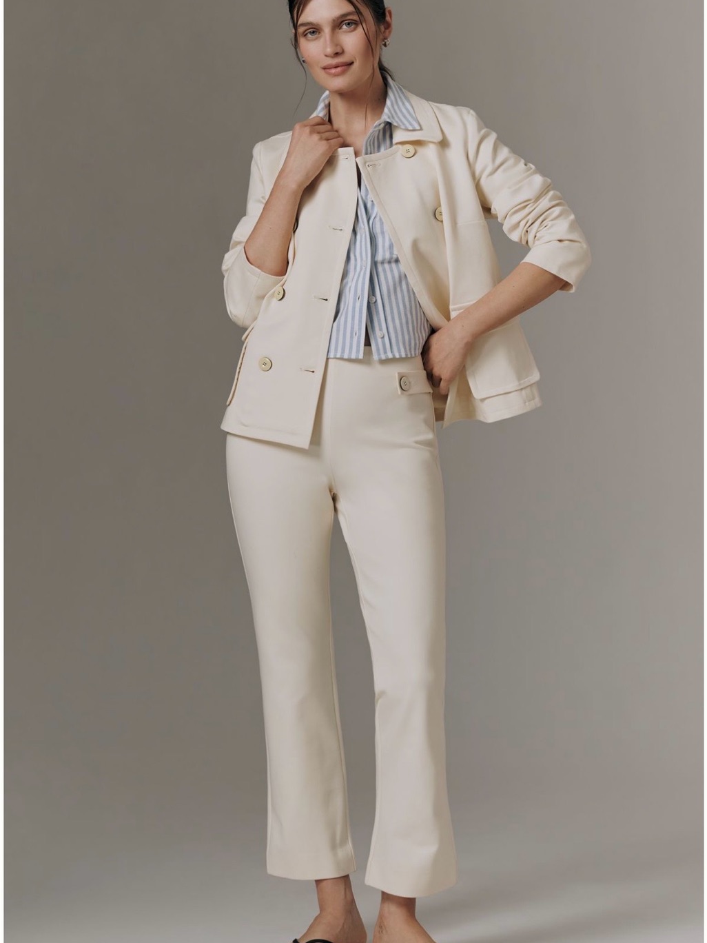 Anthropologie Cream Cropped Straight-Leg Pants